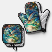 Mooie zwemmen Zee schildpad gewatteerd Ovenwant & Pannenlap Set (Voorkant / Achterkant)