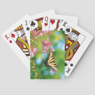 Mooie Zwemstaartvlinder op  bloemen Pokerkaarten