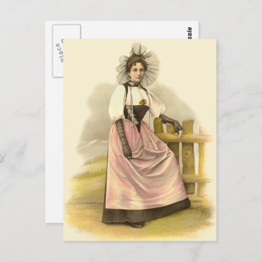 Mooie Zwitserse vrouw in het traditionele kostuum, Briefkaart (Voorkant / Achterkant)