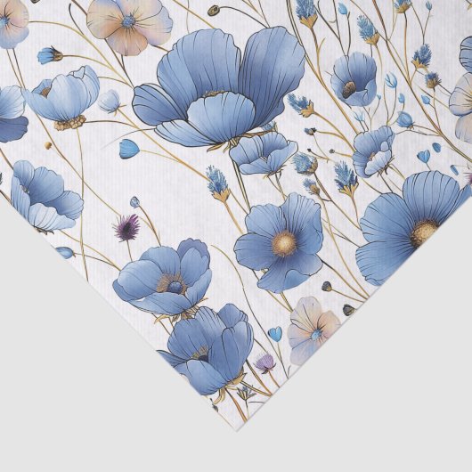 Mooipapier met lichtblauw bloemenmotief tissuepapier (Detail)