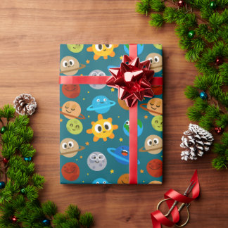 Mooipapier met ruimte-thema, Zon, Aarde, Manen Cadeaupapier