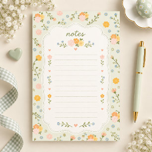 Mooipapier met saliegroene bloemen en lijntjes briefpapier
