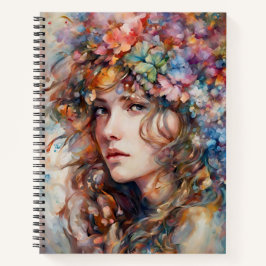 Moois meisje met bloemen in haar notitieboek
