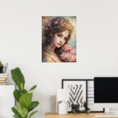 Moois Meisje met Roze Rozen Poster (Thuiskantoor)