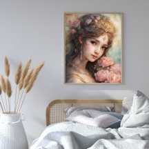 Moois Meisje met Roze Rozen 