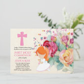 Mooiste Eerste Heilige Communie Uitnodigingen Bloe (Staand voorkant)
