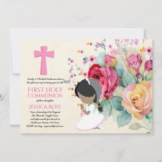 Mooiste Eerste Heilige Communie Uitnodigingen Bloe (Voorkant)