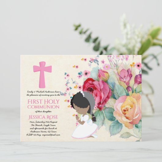 Mooiste Eerste Heilige Communie Uitnodigingen Bloe (Staand voorkant)