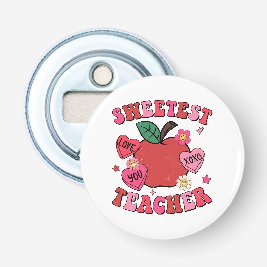 Mooiste Leraar Valentijnsdag Harten Button Flesopener (Voorkant)