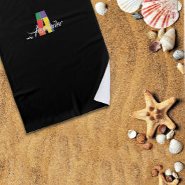 Mooiste luxe kleurrijke initiaal A naam zwart Strandlaken