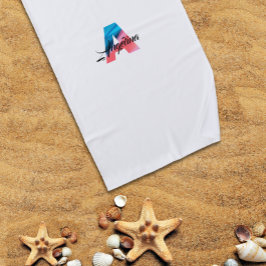 Mooiste luxe koraalblauwe initiaal naam A wit Strandlaken