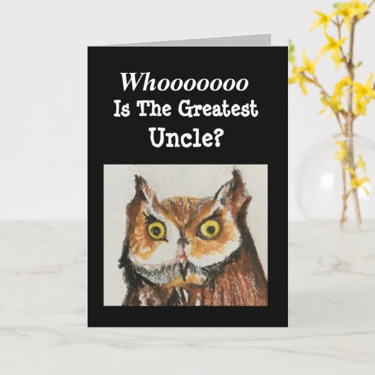 Mooiste Oom Verjaardag Grappige Uil Kaart (Gele Bloem)