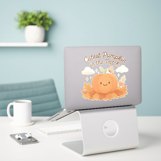 Mooiste Pompoen In Het Veld Mooie Herfst Halloween Sticker (Laptop op bureau)