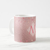 Mooiste ROZE GOUD Roze Blauwe Bloem MONOGRAMME Koffiemok (Voorkant links)