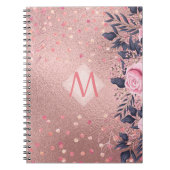 Mooiste ROZE GOUD Roze Blauwe Bloem MONOGRAMME Notitieboek (Voorkant)