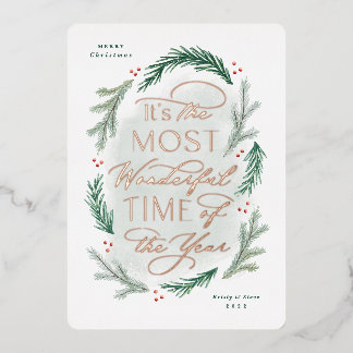 Mooiste Tijd van het Jaar Kerstkaart Folie Uitnodiging