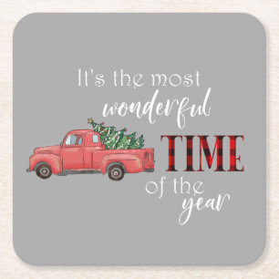 Mooiste Tijd van het Jaar Kersttruck Kartonnen Onderzetters
