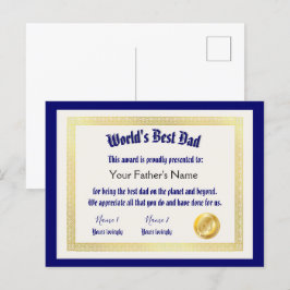 Mooiste Vader Certificaat van de Hilarische Wereld Briefkaart