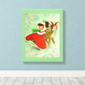 Mooiste Vintage Kerst Herten & Meisje Canvas Afdruk (Insitu (Houten vloer))