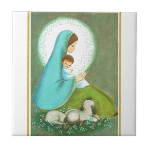 Mooiste Vintage Midden van de eeuw Madonna & Kind Tegeltje