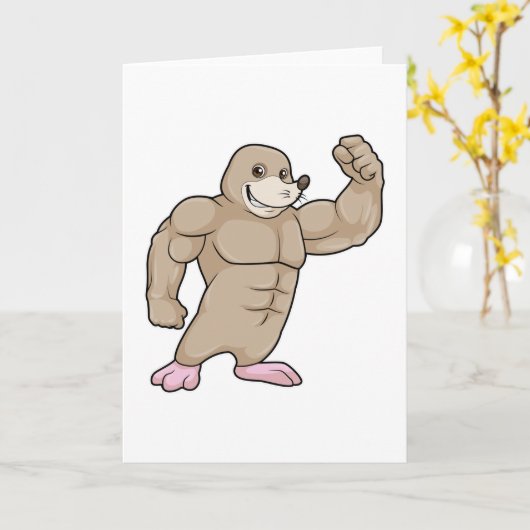 Mool als bodybuilder met grote spieren kaart (Gele Bloem)