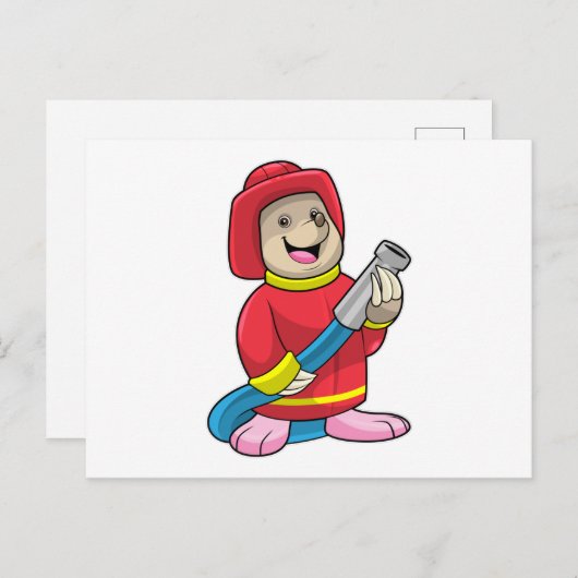 Mool als brandweerman met slang briefkaart (Voorkant / Achterkant)