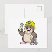 Mool als mijnwerker met schop & diamant briefkaart (Voorkant / Achterkant)