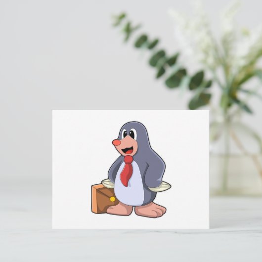 Mool als ondernemer met zak briefkaart (Staand voorkant)