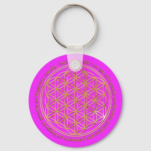 Moola Mantra/Blume Des Lebens | Roze Sleutelhanger (Voorkant)