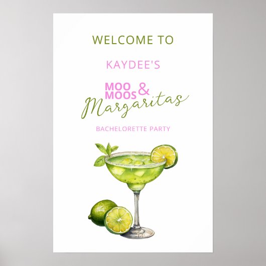 MooMoos & Margaritas Bachelorette Welkom Bord Poster (Voorkant)