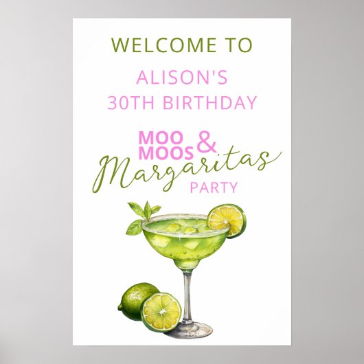 MooMoos & Margaritas Pink Birthday Welcome Sign Poster (Voorkant)