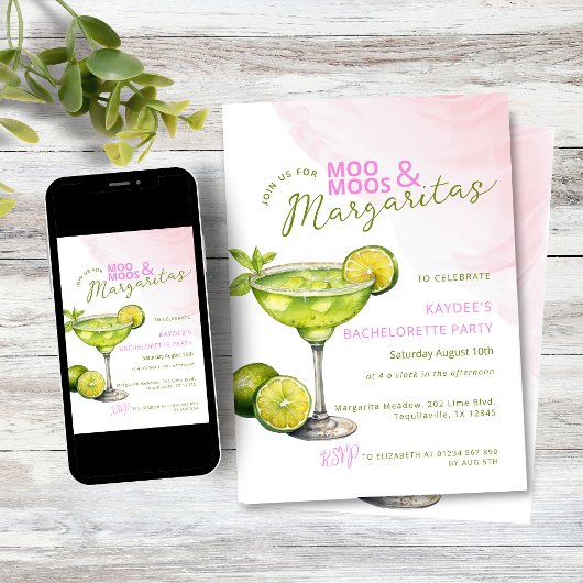 MooMoos & Margaritas Roze Bachelorette-feest Kaart