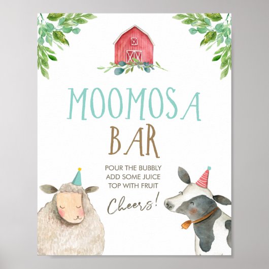 Moomosa Bar Mimosa Farm Animals Barnyard Birthday Poster (Voorkant)