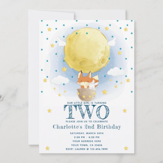 Moon Air Balloon Stars Glitter Verjaardag Kaart (Voorkant)