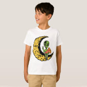 Moon Alien Eating Pizza Vrede Kostuum Grappige Hal T-shirt (Voorkant volledig)