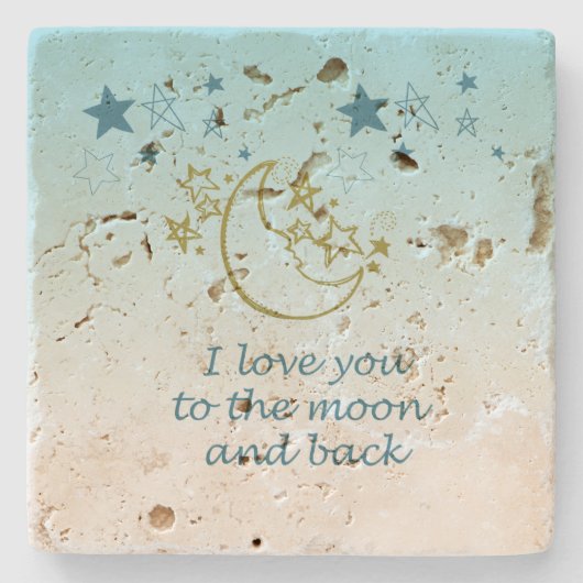 Moon and Back Stars Aqua Ombre   Stenen Onderzetter (Voorkant)