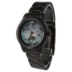 Moon and Bucking Horse Cowboy Land Western Horloge
