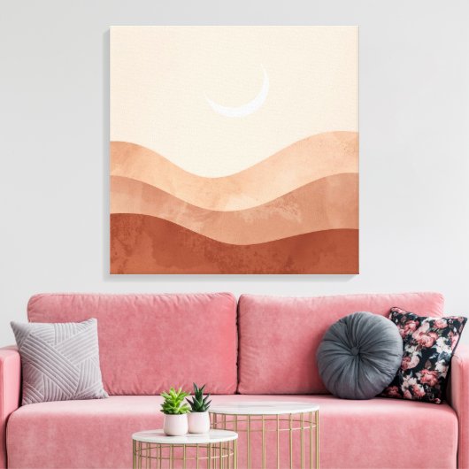 Moon and Desert Minimalist Boho Wall Art Canvas Afdruk (Insitu (Woonkamer))