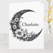 Moon and Flowers Art met naam Kaart (Gele Bloem)