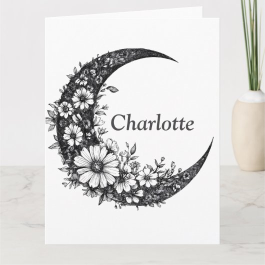 Moon and Flowers Art met naam Kaart (Voorkant)