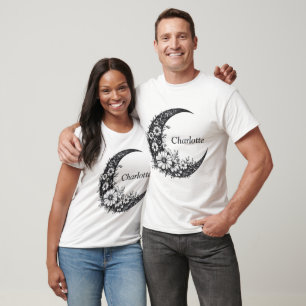 Moon and Flowers Art met naam T-shirt