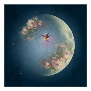 Moon and Flowers - Poster