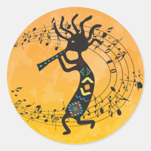 Moon and Music Kokopelli Classic Round Sticker