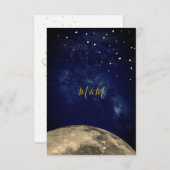 Moon and Night Sky Blue Gold Monogram RSVP (Voorkant / Achterkant)