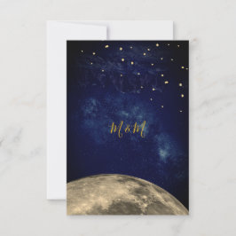 Moon and Night Sky Blue Gold Monogram RSVP Kaartje
