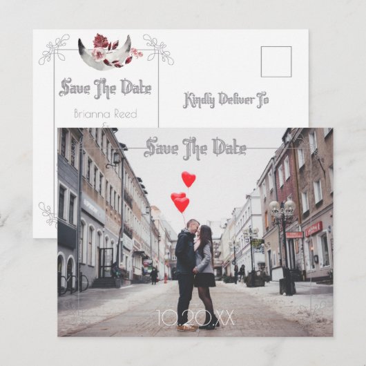 Moon and Raven Waterverf Wedding Save the Date Aankondigingskaart (Voorkant / Achterkant)