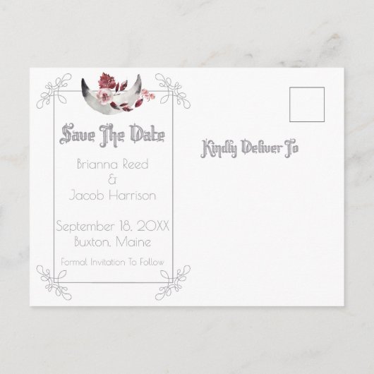 Moon and Raven Waterverf Wedding Save the Date Aankondigingskaart (Achterkant)