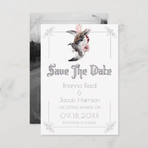 Moon and Raven Waterverf Wedding Save the Date Kaart