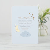 Moon and Star Baby shower Invitation Blue Kaart (Staand voorkant)