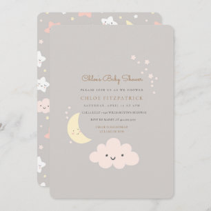 Moon and Star Baby shower Invitation Grey Kaart